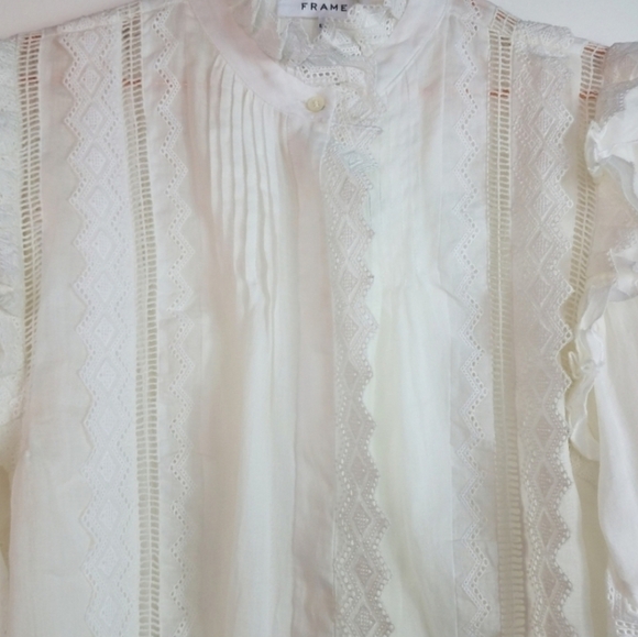 Frame Natalie White Embroidered Ramie Ling Sleeve Top Size Small - Picture 5 of 10